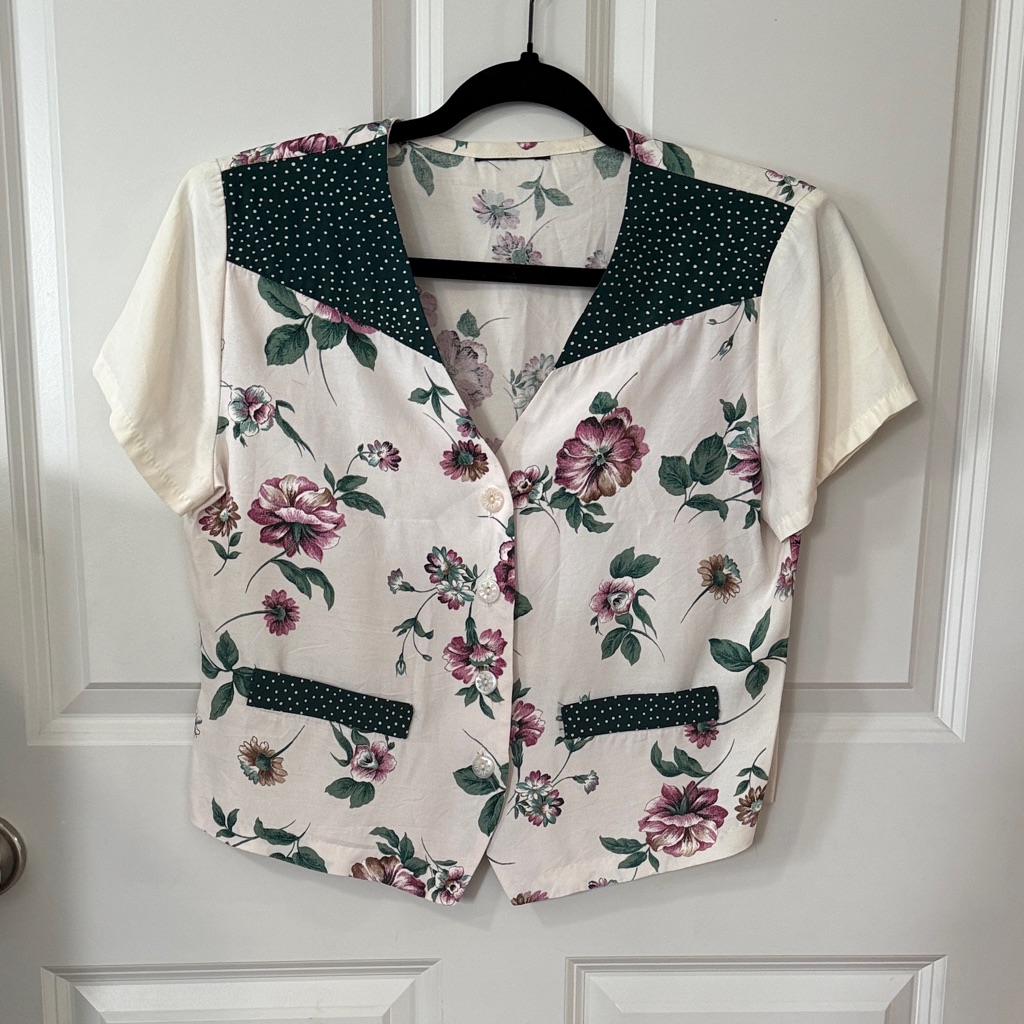 Floral Button-Up Blouse With Green Details